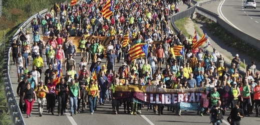 Demonstrace v Katalánsku. 
